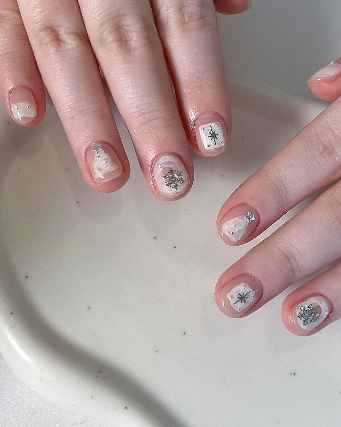 silver christmas december nail designs and ideas