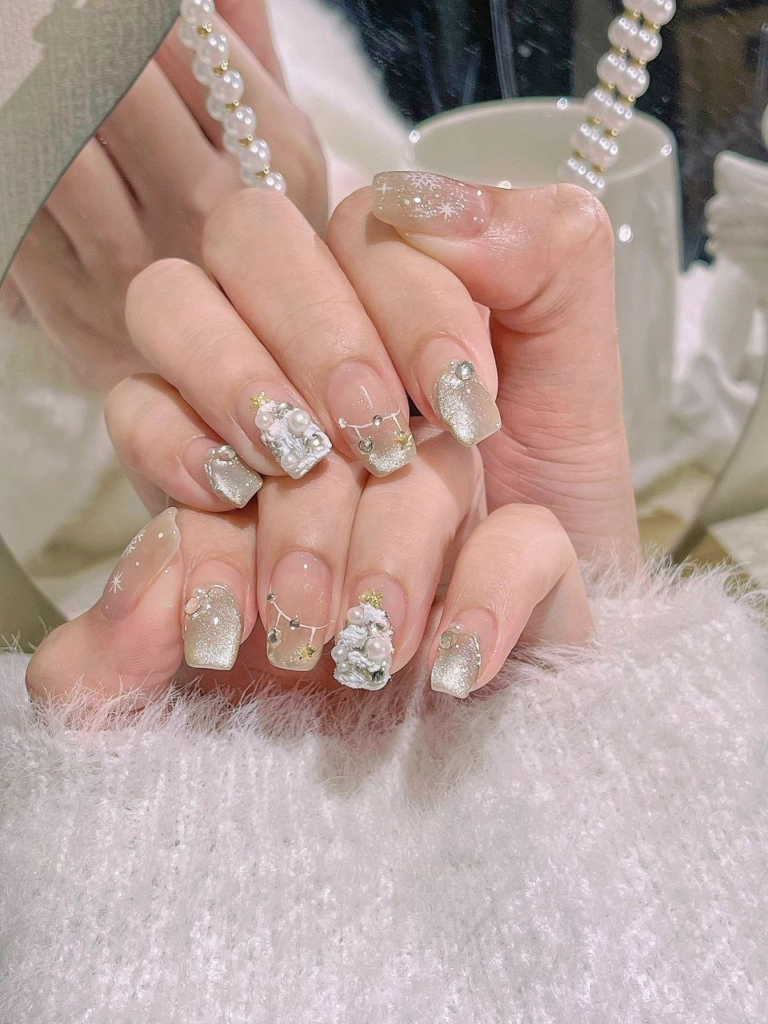 silver christmas december nail designs and ideas