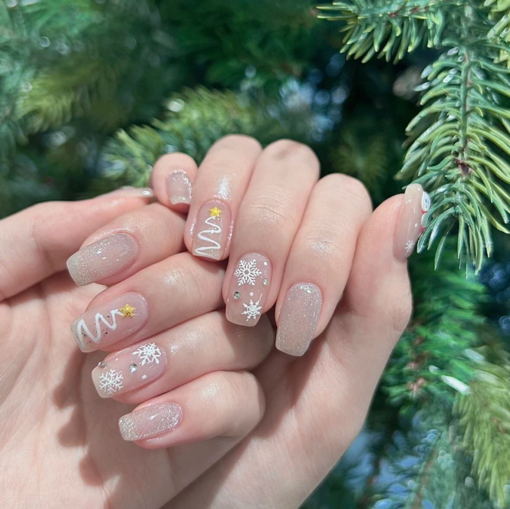 silver christmas december nail designs and ideas