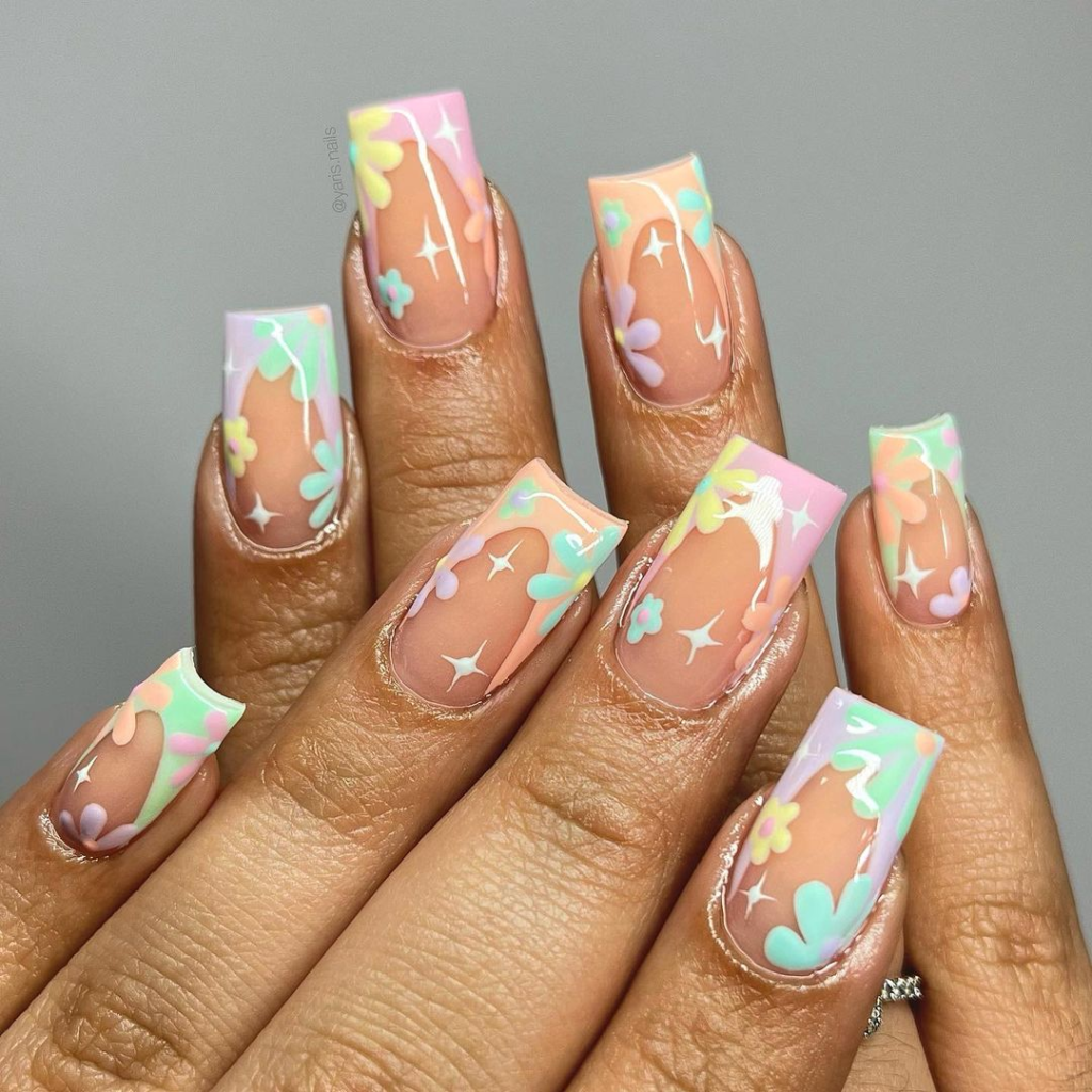 FRENCH WITH A TWIST  FLORAL SPRING NAIL DESIGNS