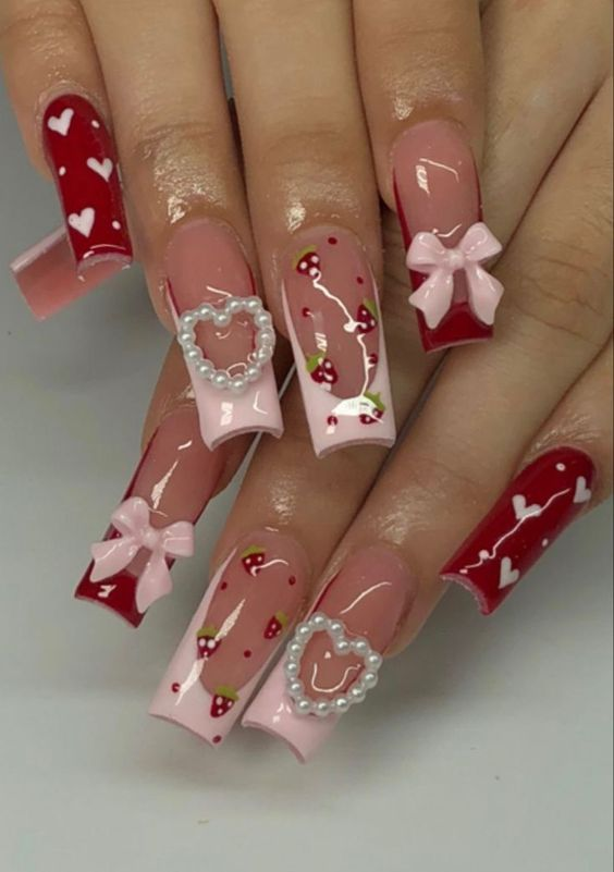 Strawberry Coquette Nails