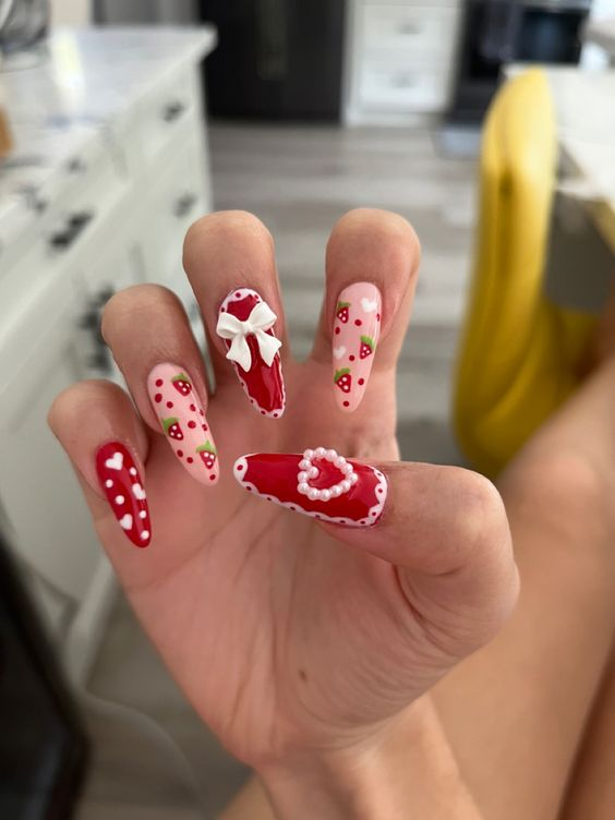 Strawberry Coquette Nails