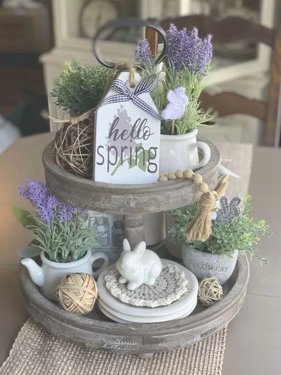 Two-Tiered Tray Decor Ideas for Easter Farmhouse Charm