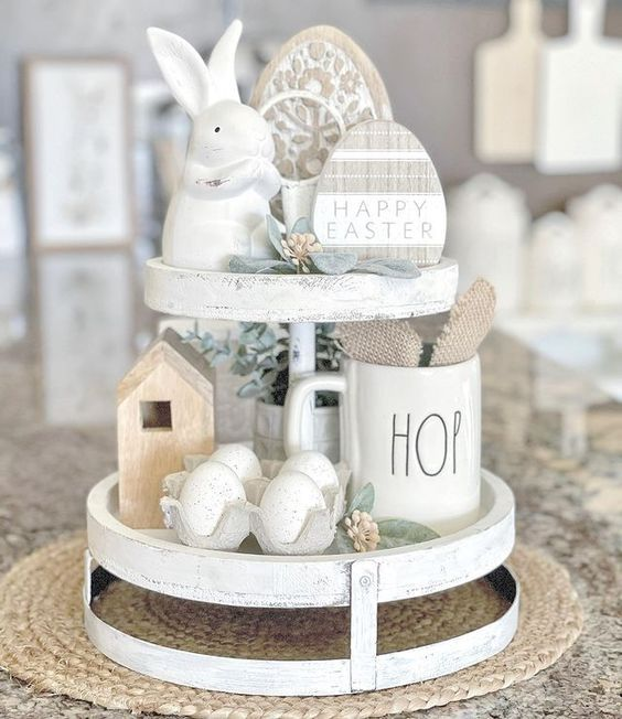 Two-Tiered Tray Decor Ideas for Easter Farmhouse Charm