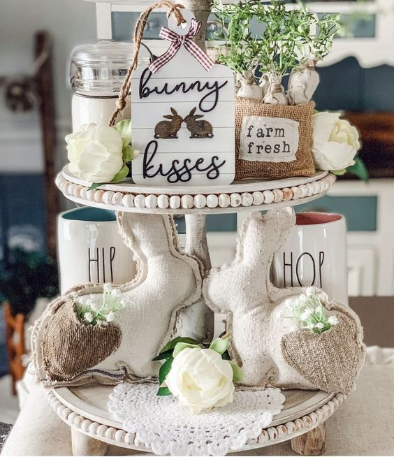 Two-Tiered Tray Decor Ideas for Easter Farmhouse Charm