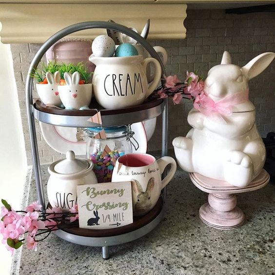 Two-Tiered Tray Decor Ideas for Easter Spring