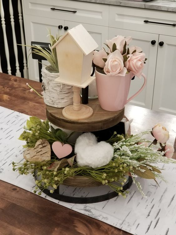 Two-Tiered Tray Decor Ideas for Easter Spring