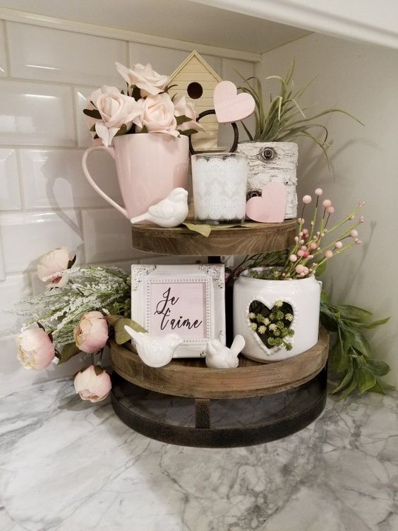 Two-Tiered Tray Decor Ideas for Easter Spring