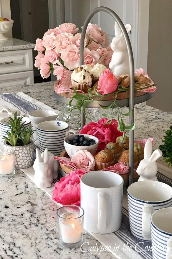 Two-Tiered Tray Decor Ideas for Easter Tea Party Elegant Display