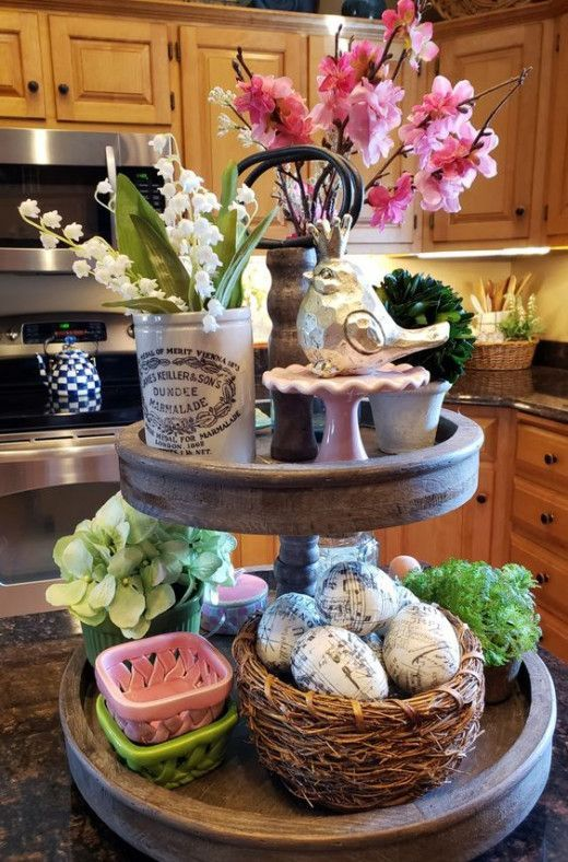 Two-Tiered Tray Decor Ideas for Easter