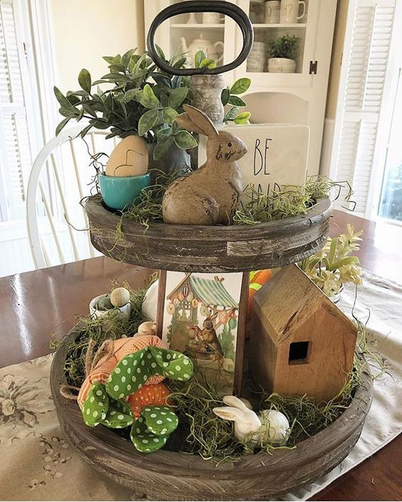 Two-Tiered Tray Decor Ideas for Easter