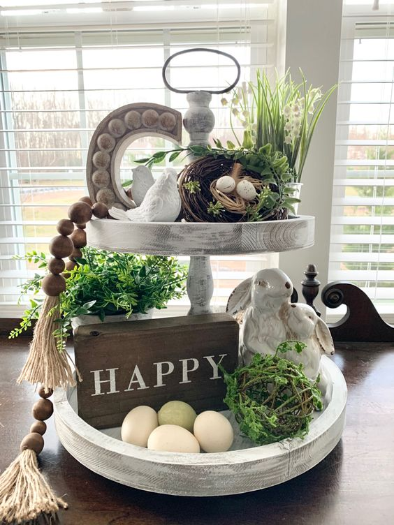 Two-Tiered Tray Decor Ideas for Easter