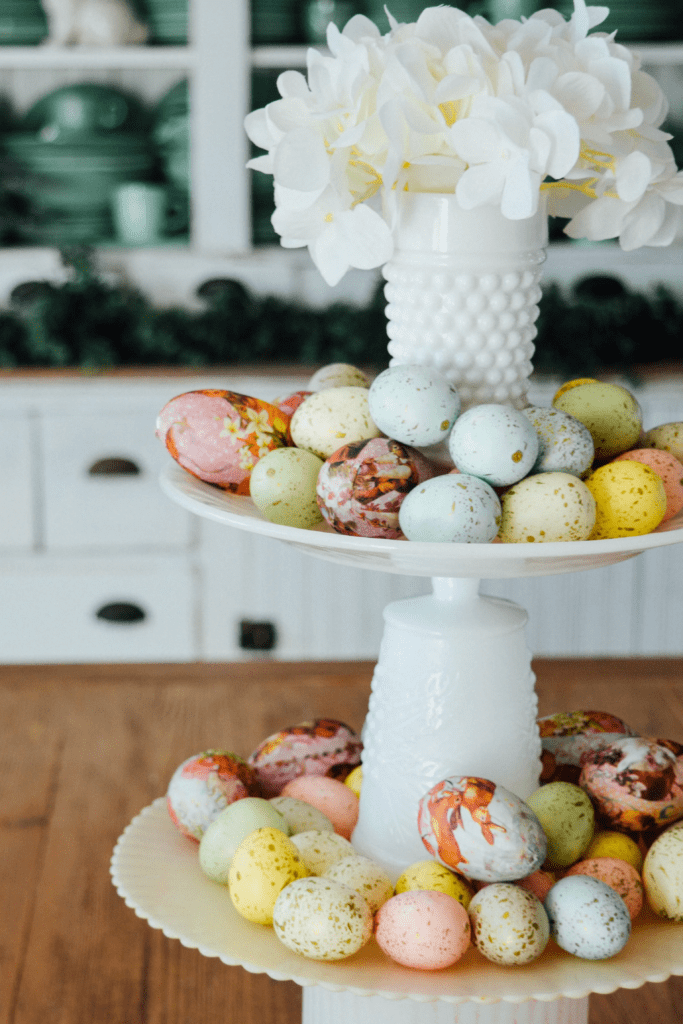 Two-Tiered Tray Decor Ideas for Easter Brunch Centerpiece