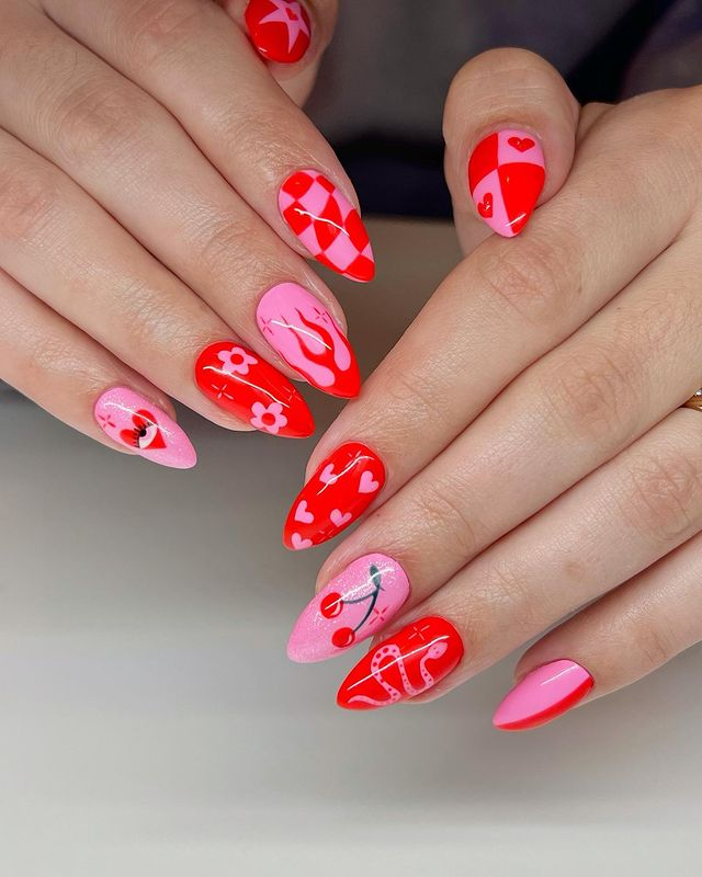 46. Pink nail design by mynailgirl_emily—Want to rock pink nails but don't have great inspo? Here is the list of nail artists who have the best pink nail designs ever.